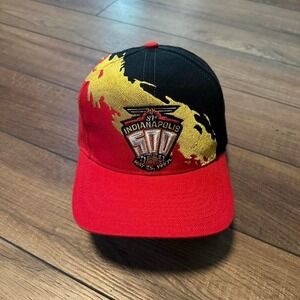 Rare Vintage Logo Athletic Indy 500 Splash SnapBack Hat OSFM‎ Red Black Gold